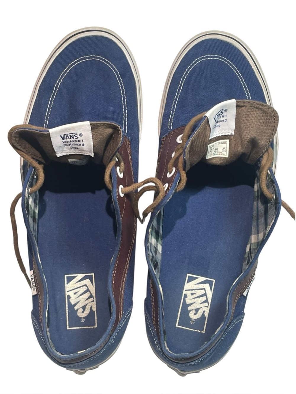 Vans Brigata Navy Blue Canvas Brown Leather-Trim Boat Shoes Men's Size 12 EUC - Picture 8 of 11